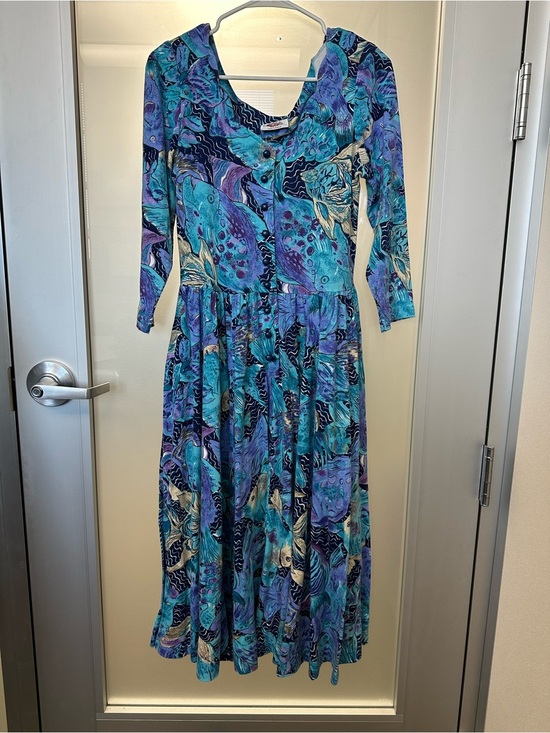 Lanz Originals Dresses & Skirts - vintage 1980s Lanz Originals fish print midi blue purple dress size large